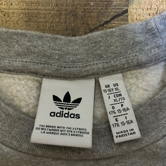 adidas Logo Graphic Sweatshirt XL 15/16 Fleece Grey/White Trefoil Logo - Picture 11 of 11